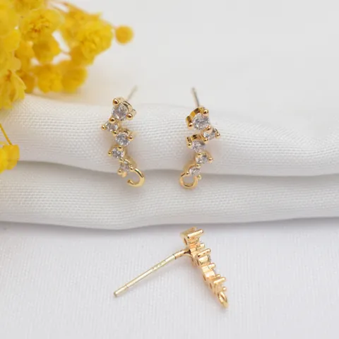 14k Goldgefüllt DIY Ohrring Zubehör Mit 925 Sterlingsilber Ohrstecker-Stift Zirkonia Eingelegt Geschwungene Mini Ohrstecker