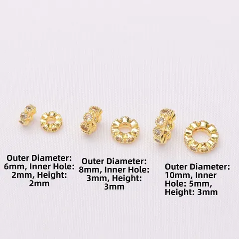 Copper Zirconia Spacer Beads For DIY Jewelry Making Flower Shape Gold Plated Rondelle Beads For Bracelet Handcraft Materials