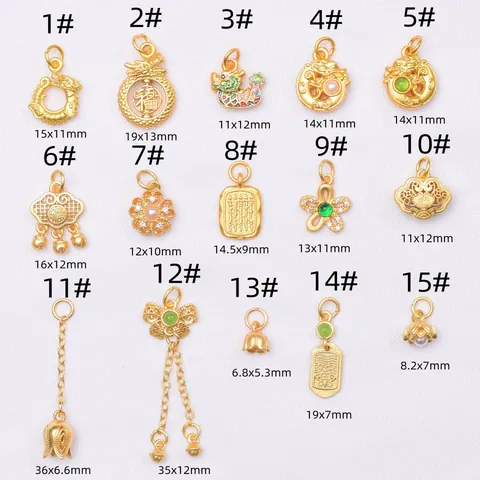 Ciondoli in Rame Placcato Oro Stile Neo-cinese Zodiaco Drago Fiore Ciondoli per DIY Bracciale Collana Gioielli Forniture