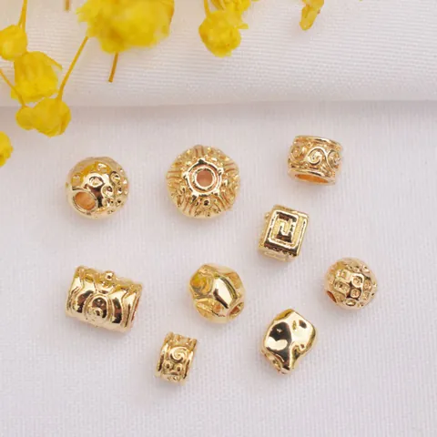 Alloy Spacer Beads 14k 18k Gold Plated Auspicious Cloud Fret Pattern DIY Jewelry Making Accessories Barrel Round Beads