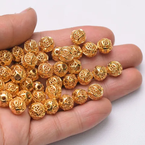 Perles d'Espacement en Cuivre Creuses Dorées 24K Style Chinois Perles en Vrac en Métal pour la Fabrication de Bijoux DIY Bracelet