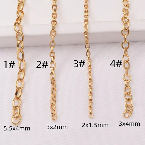 Vacuum Gold Plated Copper DIY Chain For Jewelry Making Oval O-Shaped Box Link Chain For Necklace Bracelet DIY Material