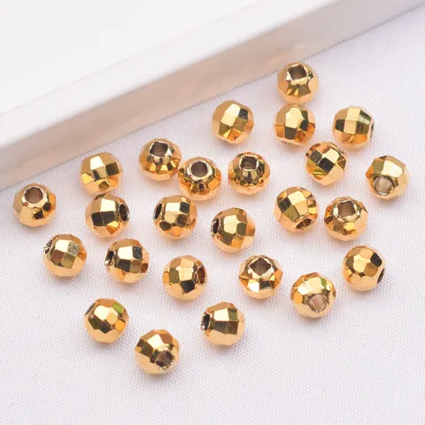 Perles d'Espacement Rondes en Laiton Facettées Pour Création de Bijoux DIY Placage Or 24k Rhodium Argent Perles en Vrac Pour Bracelet Collier Artisanat
