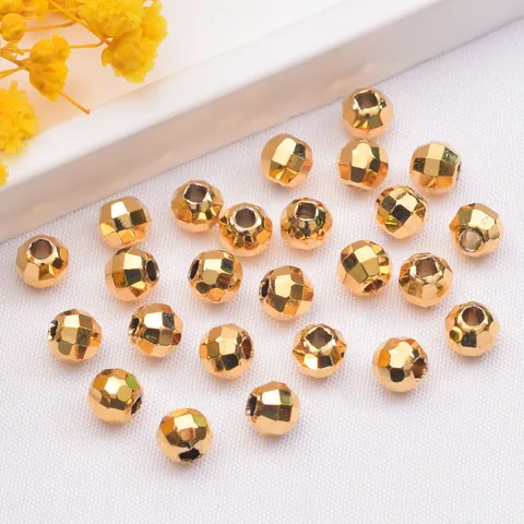 Perles d'Espacement Rondes en Laiton Facettées Pour Création de Bijoux DIY Placage Or 24k Rhodium Argent Perles en Vrac Pour Bracelet Collier Artisanat