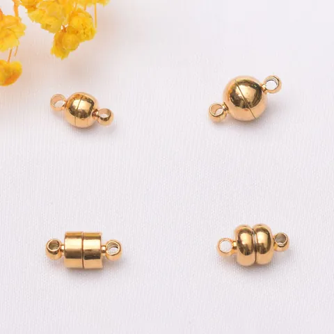 Fermoirs Magnétiques en Cuivre Plaqué Or 24K Sous Vide Connecteurs Sphériques Cylindriques pour Création Bijoux Collier Bracelet