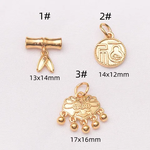 Pendentifs en Cuivre Plaqué Or Sous Vide 24k Bambou Caractère Fu Serrure de Paix Breloques Pour DIY Fabrication de Bijoux