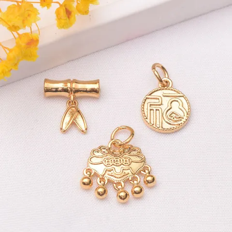 Pendentifs en Cuivre Plaqué Or Sous Vide 24k Bambou Caractère Fu Serrure de Paix Breloques Pour DIY Fabrication de Bijoux
