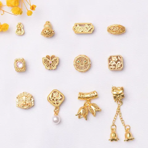 Antique Gold Plated Copper Spacer Beads Hollow Gourd Butterfly Charms For DIY Jewelry Making Accessories Chinese Style Beads