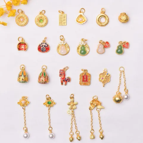 Ancient Gold Copper Pendants For DIY Jewelry Making Chinese Style Fu Gourd Lotus Tassel Charms Women Jewelry Accessories