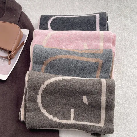 Bufanda Cálida de Invierno Engrosada para Mujer Nórdica Retro Geométrico Bloque de Color Chal de Punto Mezcla de Lana Suave