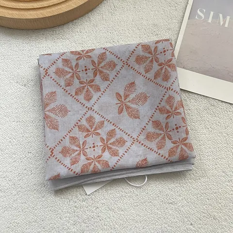 Foulard Carré Vintage en Mélange de Coton pour Femmes Imprimé Botanique Treillis Écharpe de Cou Bandeau Accessoires de Sac Lavande Rose Bleu