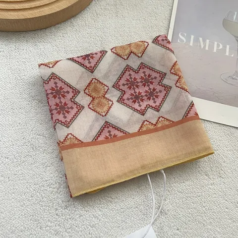 Damen Retro Geometrischer Blumiger Baumwollschal Quadratischer Halstuch Boho-Druck Kopftuch Dekoratives Taschentuch Zubehör Geschenk