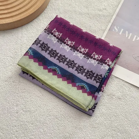 Foulard Quadrato Vintage con Stampa Geometrica Etnica per Donna Fascia per Capelli in Misto Cotone Leggero Accessorio Moda Versatile