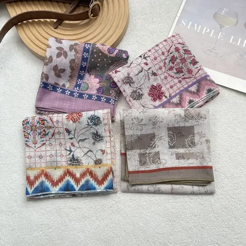 Vintage Floral Polka Dot Print Square Scarf For Women Soft Cotton Literary Style Hair Band Headscarf Neck Scarf Small Shawl