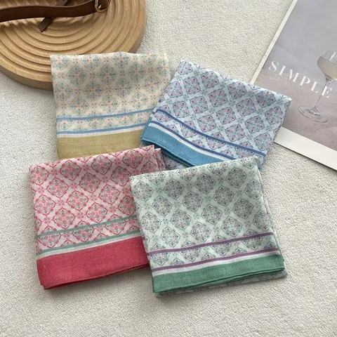 Foulard Quadrato in Misto Cotone con Fiori Vintage per Donna Foulard da Collo con Motivo Geometrico Accessorio per Capelli