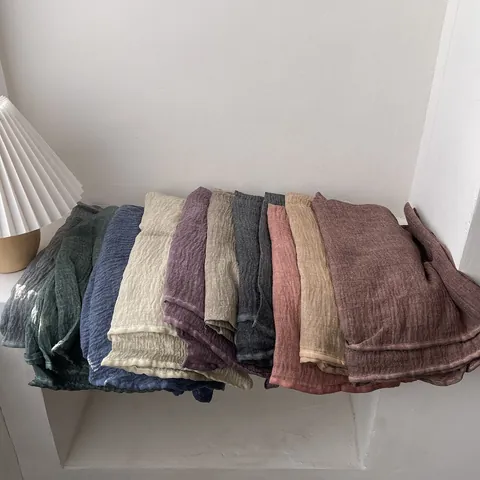 Japanese Minimalist Cotton Linen Wrinkled Scarf For Women Solid Color Sun Protection Shawl Retro Voile Long Scarf For Travel Daily