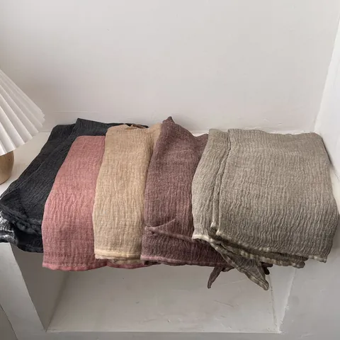 Japanese Minimalist Cotton Linen Wrinkled Scarf For Women Solid Color Sun Protection Shawl Retro Voile Long Scarf For Travel Daily