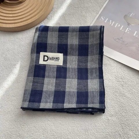 Bufanda de Algodón a Cuadros Retro para Mujer Textura de Doble Cara Chal Fino Protección Solar Para Primavera Verano