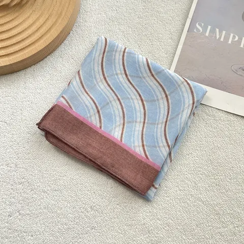 Vintage Stripe Cotton Square Scarf For Women Retro Wave Pattern Neckerchief Fashion Headscarf Hair Band Versatile Accessories