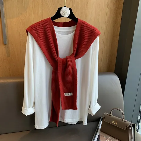 Women Vertical Striped Knitted Shawl Scarf For Decorative Layering Solid Color Elegant Shoulder Wrap For Spring Autumn