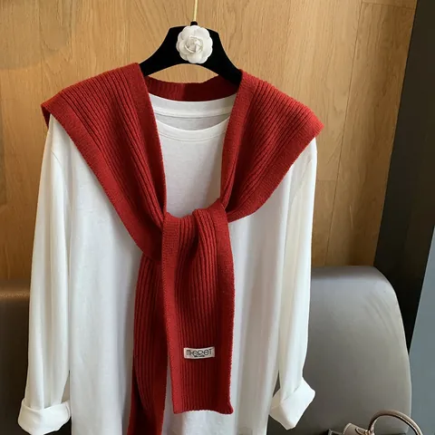 Women Vertical Striped Knitted Shawl Scarf For Decorative Layering Solid Color Elegant Shoulder Wrap For Spring Autumn