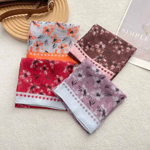 Damen Vintage Blumendruck Viereckiges Halstuch Baumwollmischung Leichtes Nickituch Stirnband Mode Haarschmuck Für Den Alltag