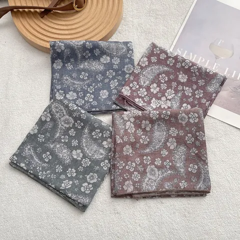 Vintage Paisley Bloemenprint Vierkante Sjaal Franse Stijl Katoenmix Halssjaal Voor Dames Haarband Tas Decoratie Zakdoek