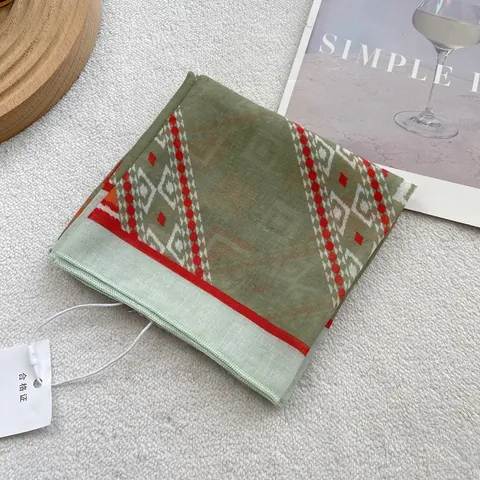 Pastoral Bohemian Print Square Scarf For Women Cotton Satin Feel Headwrap Vintage Geometric Pattern Decorative Neck Scarf