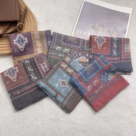 Vintage Bohemian Ethnic Cotton Blend Square Scarf Tribal Elephant Geometric Print Travel Headscarf Hair Band For Women