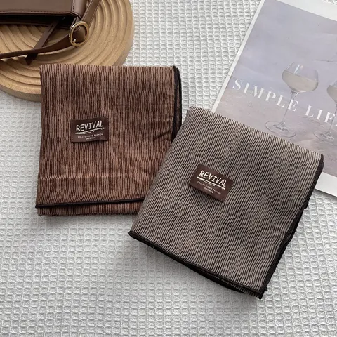 Sciarpa da Donna in Cotone Vintage con Strisce di Tigre Leggera Scialle Gessato Etichetta Khaki Caramello Autunno Primavera