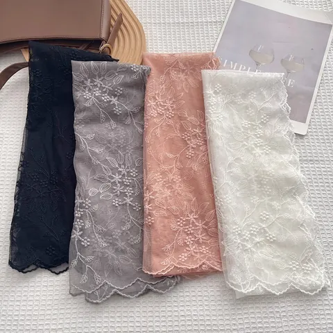 Französisch Vintage Spitze Stickerei Dreieckstuch Floral Wellenkante Netz Kopftuch Elegant Baumwolle Spitze Damen Accessoire