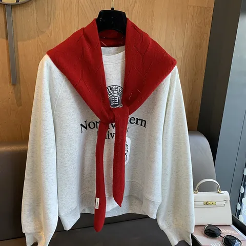 Australian 100% Pure Wool Knitted Shawl For Women Autumn Winter Warm Diamond Pattern Knot Shoulder Wrap Versatile Scarf