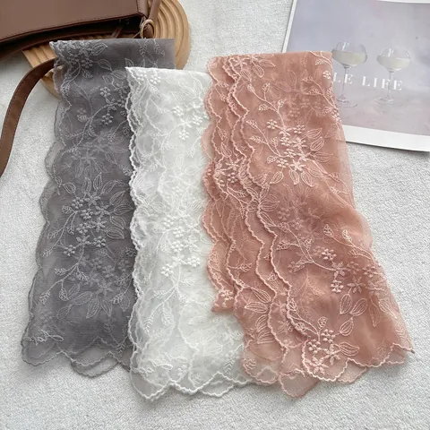 Französisch Vintage Spitze Stickerei Dreieckstuch Floral Wellenkante Netz Kopftuch Elegant Baumwolle Spitze Damen Accessoire
