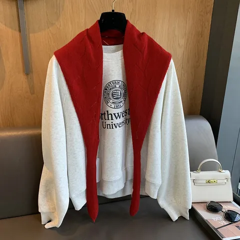 Australian 100% Pure Wool Knitted Shawl For Women Autumn Winter Warm Diamond Pattern Knot Shoulder Wrap Versatile Scarf