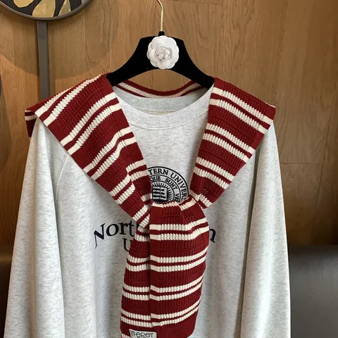 Damen Gestreift Strickschal Preppy-Stil Dekorative Falsche Kragen Schulter Wrap Schal Für Herbst Winter Alltag Polyester