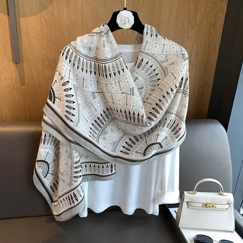 Böhmischer Ethno-Druck Polyester Schal Damen Große Vintage Stamm Totem Muster Sonnenschutz Omslagdoek Für Strand Reise