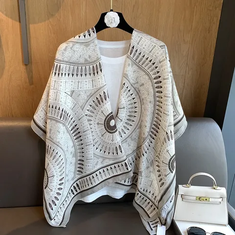 Böhmischer Ethno-Druck Polyester Schal Damen Große Vintage Stamm Totem Muster Sonnenschutz Omslagdoek Für Strand Reise