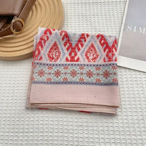 Japanese Style Diamond Grid Cotton Linen Blend Small Square Scarf Retro Ethnic Geometric Snowflake Pattern Decorative Neck Scarf For Women