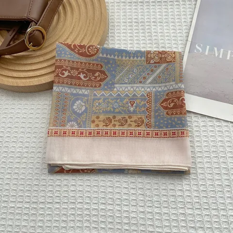 Baroque Vintage Cotton Satin Square Scarf Women Paisley Floral Print Neck Head Scarf Bohemian Decorative Wrap Bandana Hair Tie