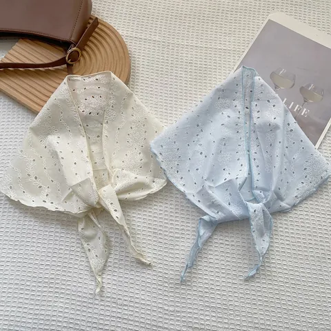 Vintage Pastorale Geborduurde Bloemen Driehoek Sjaal Voor Dames Katoen Linnen Kopdoek Halssjaal Bandana Accessoires
