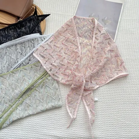 Sommer Damen Dreieckstuch Aus Spitze Vintage Baumwolle Leinen Gehäkelt Sonnenschutz Halstuch Dünner Atmungsaktiver Schal