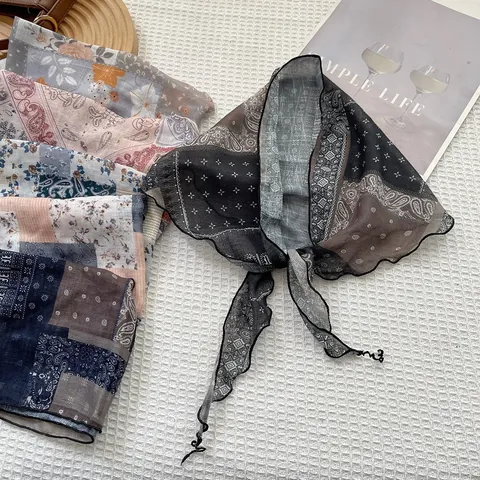 Sciarpa a Triangolo con Stampa Paisley Vintage per Donna Foulard in Poliestere Chiffon Accessorio per Capelli Boho Bandana