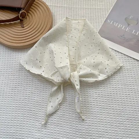 Vintage Pastorale Geborduurde Bloemen Driehoek Sjaal Voor Dames Katoen Linnen Kopdoek Halssjaal Bandana Accessoires