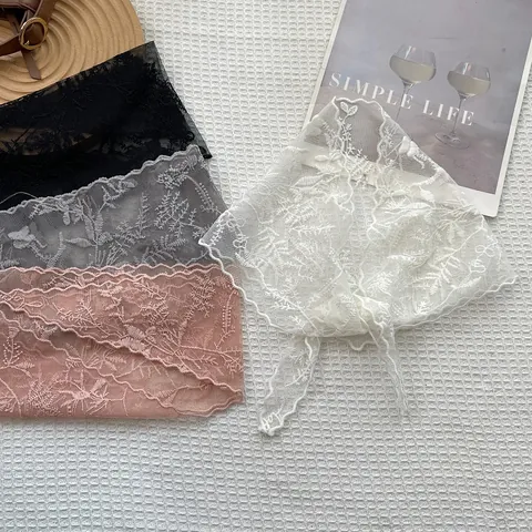 Lace Triangle Headscarf Women Embroidery Floral Cotton Mesh Scarf Retro Pastoral Style Summer Sun Protection Hair Accessory