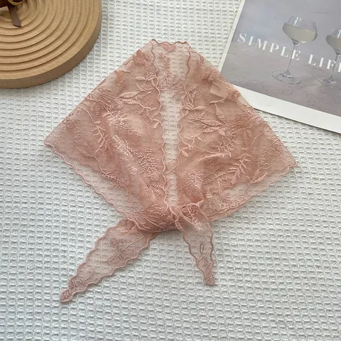Lace Triangle Headscarf Women Embroidery Floral Cotton Mesh Scarf Retro Pastoral Style Summer Sun Protection Hair Accessory