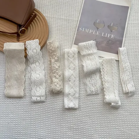French Style Cotton Lace Streamer Scarf For Women Flower Embroidery Neck Scarf Elegant Hair Tie Ribbon Vintage Floral Decor Scarf