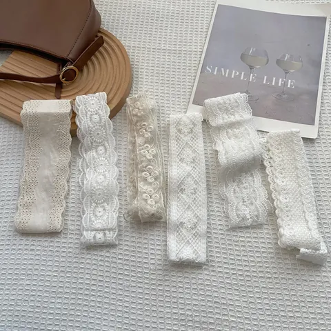 French Style Cotton Lace Streamer Scarf For Women Flower Embroidery Neck Scarf Elegant Hair Tie Ribbon Vintage Floral Decor Scarf