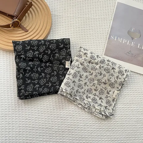 Foulard Quadrato da Donna 100% Ramia Motivo Floreale Rosa Vintage Traspirante Neckerchief Bandana Decorativa Avvolgente