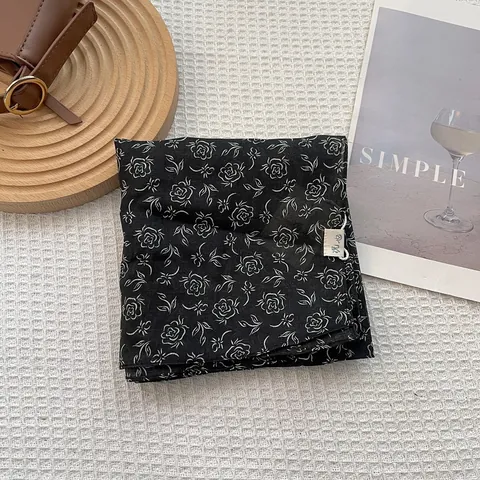 Foulard Quadrato da Donna 100% Ramia Motivo Floreale Rosa Vintage Traspirante Neckerchief Bandana Decorativa Avvolgente