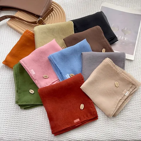 Women Elegant Satin Square Scarf Thin Silk Like Solid Color Sun Protection Head Wrap Bandana Neck Fashion Accessories